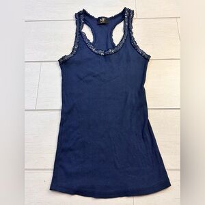 Women's Navy Tank Top with Textured Trim